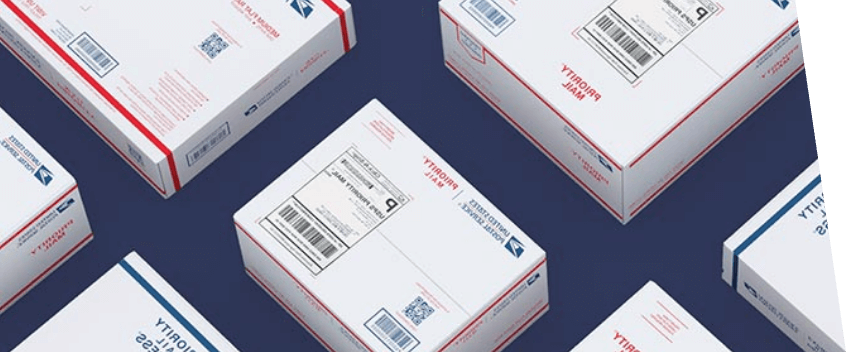 USPS Priority Mail and Priority Mail Express packages with Click-N-Ship shipping labels.