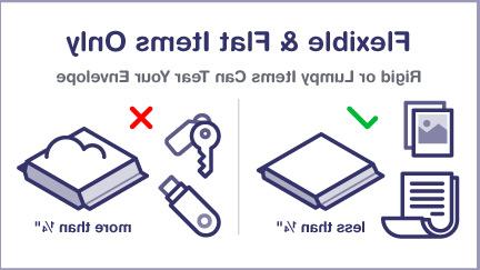 Flexible and flat items only (like paper or photos, less than 1/4 inch thick). Rigid or lumpy Items (like keys or flash drives) can tear your envelope.